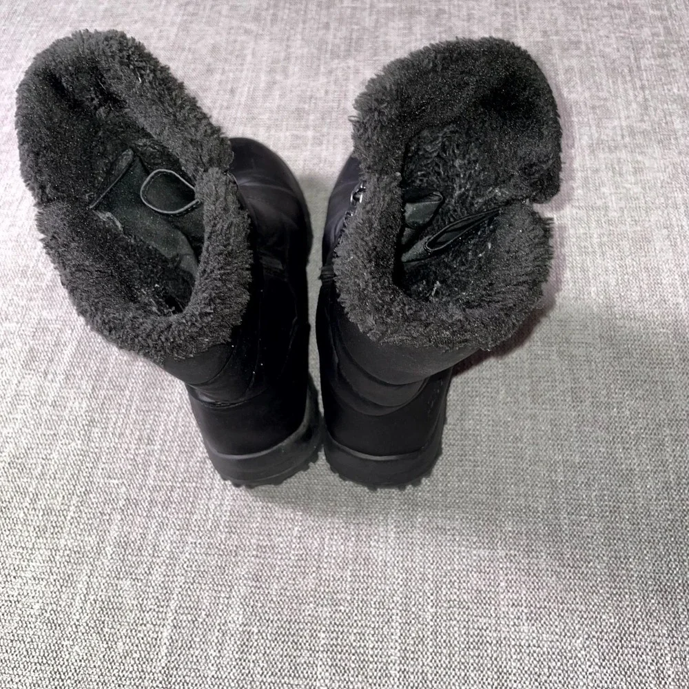 Totes Womens US 9 M Weather Boots Black Faux Fur Lined Side Zipper Mid Calf Snow